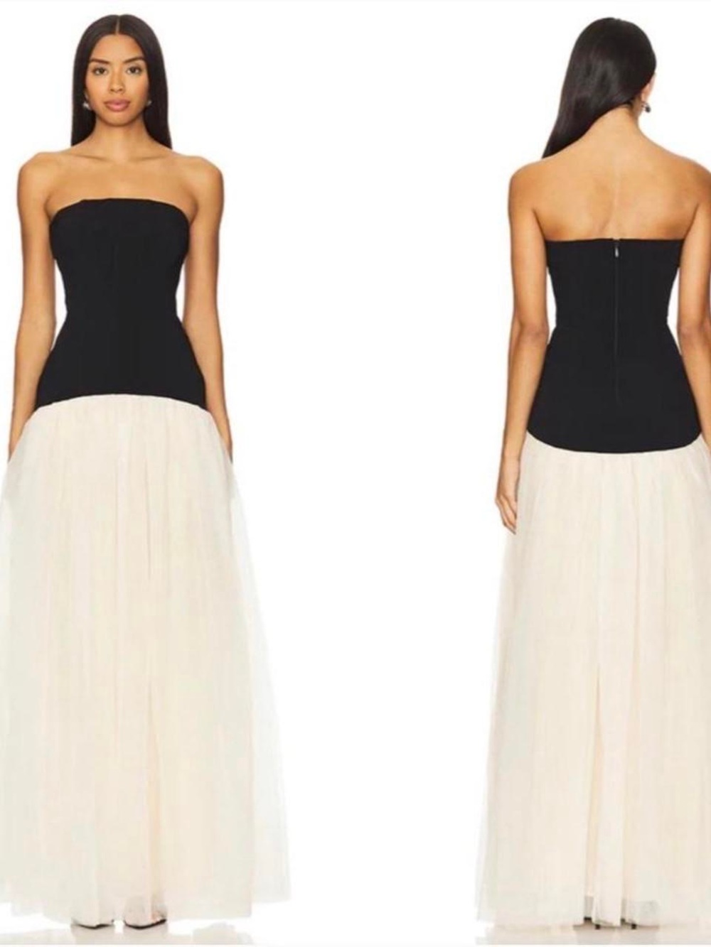 Lovers and Friends Strapless Black Bodice Ivory Tulle Gown